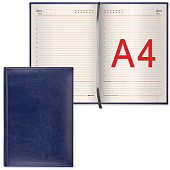 Ежедневник BRAUBERG недатированный, А4, 175х247 мм, "Imperial", под гладкую кожу, 160 л., темно-синий, кремовый блок, 124971
