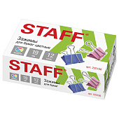 Зажимы для бумаг STAFF, комплект 12 шт., 19 мм, на 60 л., цветные, в картонной коробке, 225156