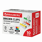 Зажимы-бульдоги для бумаг BRAUBERG, комплект 10 шт., 25 мм, на 60 л., картонная коробка, 223512