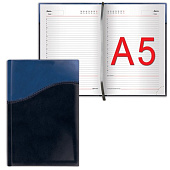Ежедневник BRAUBERG недатированный, А5, 138х213 мм, "Bond", под комбинированную кожу с волной, 160 л., темно-синий/синий, 126220