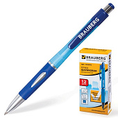 Ручка шариковая автоматическая BRAUBERG "Neo", корпус синий, узел 0,7 мм, линия 0,35 мм, резиновый упор, синяя, 141074