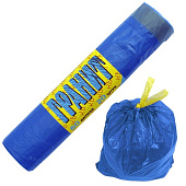 Мешки для мусора, 60 л, комплект 20 шт., рулон, ПНД, прочные, с завязками, 60х70 см, 15 мкм, синие, КБ "Гранит", 1022
