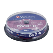Диск DVD+R (плюс) VERBATIM, 4,7 Gb, 16x, 10 шт., Cake Box, 43498