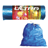 Мешки для мусора 120 л, комплект 10 шт., ПВД, прочные, завязки, 70х110 см, 30 мкм, синие, КБ "Ultra", 1725