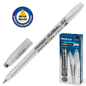 Ручка шариковая масляная PENSAN "Global-21", корпус прозрачный, узел 0,5 мм, линия 0,3 мм, черная, 2221