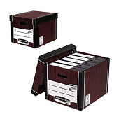 Короб архивный FELLOWES (BANKERS BOX) "Woodgrain", 32,5x28,5x38,5 см, с крышкой, гофрокартон, коричневый, FS-00610