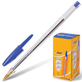 Ручка шариковая BIC "Cristal", корпус прозрачный, узел 1 мм, линия 0,32 мм, синяя, 847898