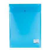 Папка-конверт с кнопкой BRAUBERG, А4, вертикальная, прозрачная, синяя, до 100 листов, 0,15 мм, 224977