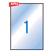 Этикетка самоклеящаяся APLI на листе формата А4, 1 этикетка, размер 210х297 мм, прозрачная, 20 л., 01225