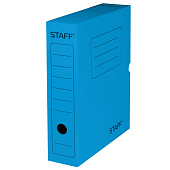 Короб архивный с клапаном, микрогофрокартон, 75 мм, до 700 листов, синий, STAFF, 128 859