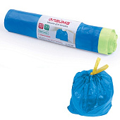 Мешки для мусора, 60 л, комплект 20 шт., рулон, ПНД, прочные, с завязками, 55х62 см (±5%), 12 мкм, синие, ЛАЙМА, 601397