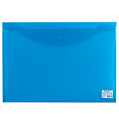 Папка-конверт с кнопкой BRAUBERG, А3, прозрачная, синяя, 0,18 мм, 224034