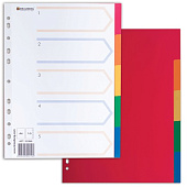 Разделитель пластиковый BRAUBERG для папок А4, 5 цветов, с оглавлением, цветной, Китай, 221846