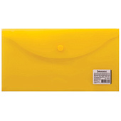 Папка-конверт с кнопкой МАЛОГО ФОРМАТА (250х135 мм), прозрачная, желтая, 0,18 мм, BRAUBERG, 224032